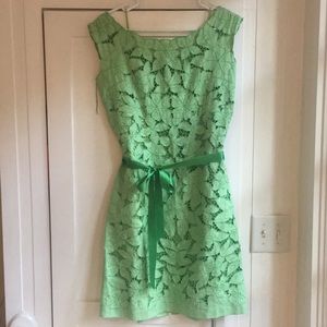 Teri Jon spring green linen and silk dress.